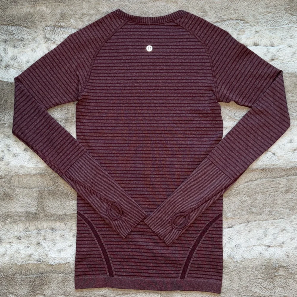 Lululemon Swiftly Tech Long Sleeve Crew in Heathered Bordeaux Drama Size 4 - Picture 5 of 15